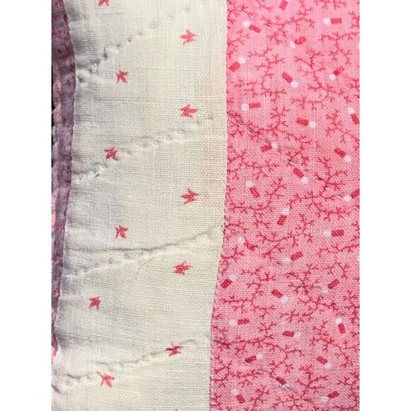 Vintage Handmade Pink & Cream Patchwork Pillow - 7" x 7" Quilted Throw Cushion - Picture 8 of 8